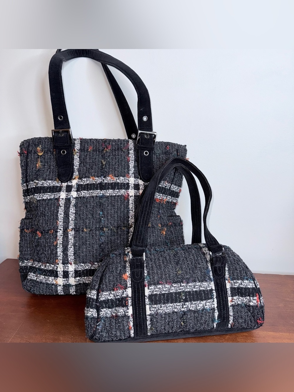 Vera Bradley Gray Tweed Plaid Tote and Satchel Set